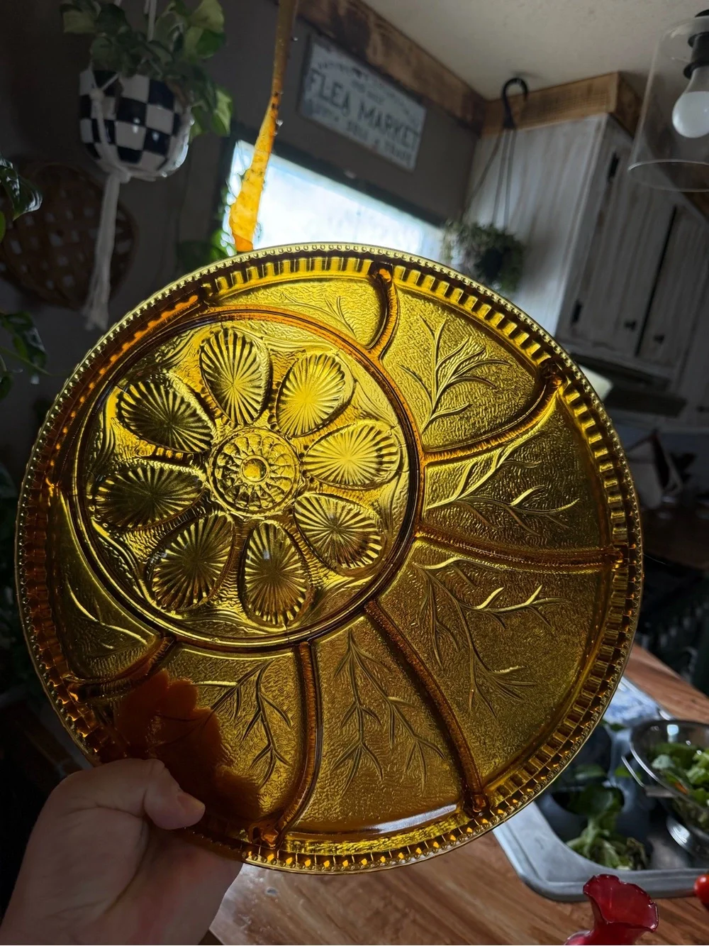 Amber Pressed Glass Decorative Charger Plate